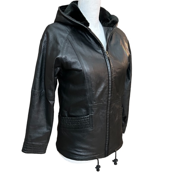 Great White Bear Black Leather Shearling Jacket - Size S - Picture 1 of 7